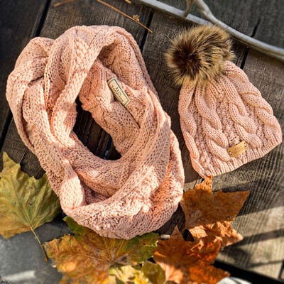 Aran Traditions Knitted Style Cable Design Snood, Blush Colour